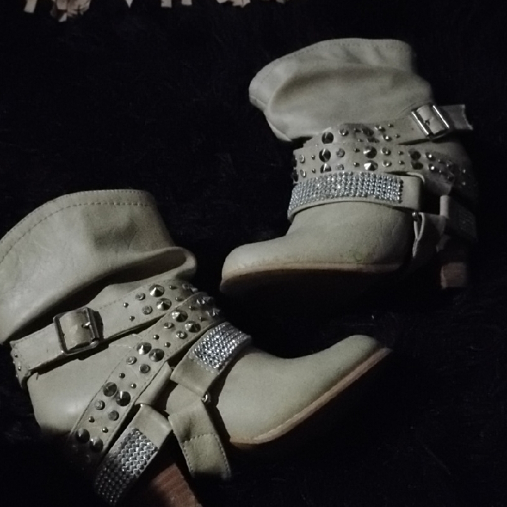 Studded Cream Ankle Boots
